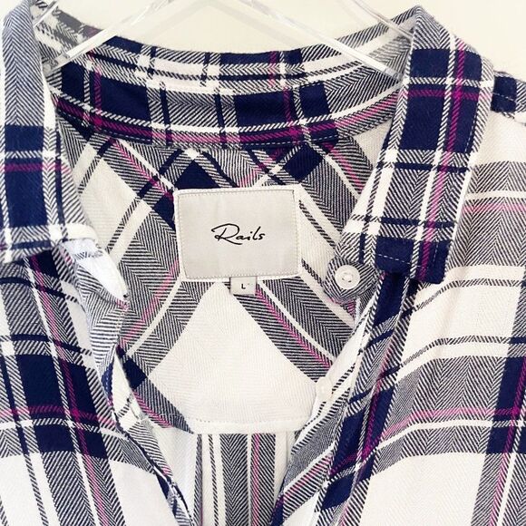 Rails Plaid Purple Sleeveless Tunic Button Down Flannel Blouse Large - Picture 4 of 8